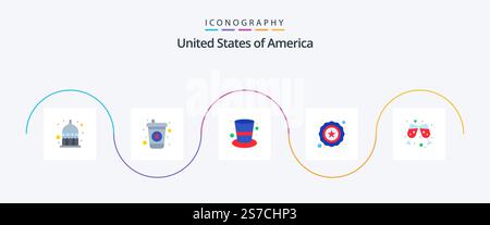 Usa Flat 5 Icon Pack Mit . Wein. Kap. Bier. Stern Stock Vektor