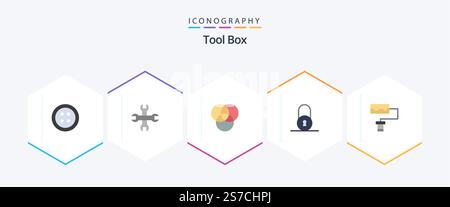 Tools 25 Flat Symbolpaket mit . Kreisförmig. Stock Vektor