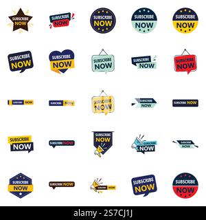 Verbessern Sie Ihre Konstruktionen mit „Jetzt abonnieren“ 25 hochwertigen Vektorbannern Stock Vektor