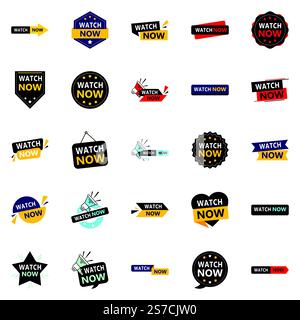 25 Dynamic Watch Now Banner, die Sie bei der Werbung für Ihr Unternehmen unterstützen Stock Vektor