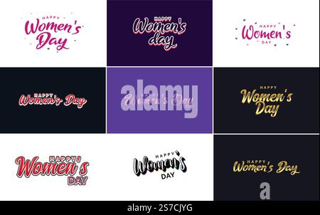Abstraktes Happy Women&rsquo;s Day-Logo mit Frauengesicht und Love Vektor-Design in rosa und lila Farben Stock Vektor