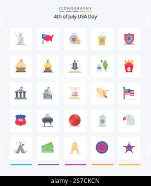 Creative USA 25 Flat Symbolpaket wie Independent. Trinken Sie. usa. cole. amerikaner Stock Vektor