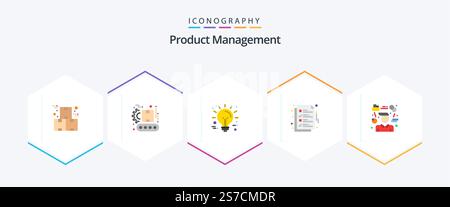Produktmanagement 25 Flat Symbolpaket einschließlich Seite. Datei. Produkt. Dokument. Technologie Stock Vektor