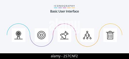 Basic Line 5 Symbolpaket Mit . Verknüpfung. Müll Stock Vektor