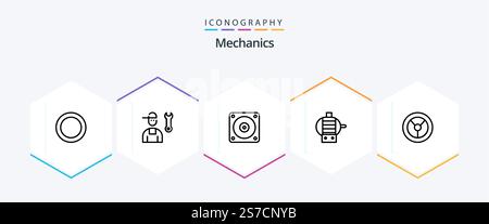 Mechanics 25 Line Symbolpaket mit . . Elektrisch. Mechanik. Motor Stock Vektor