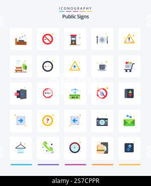 Kreative öffentliche Schilder 25 Flat Icon Pack wie Stadtpark. Warnung: Station. Achtung! Restaurant Stock Vektor