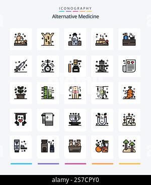 Kreative Alternativmedizin mit 25 Zeilen gefülltes Ikonenpaket wie Sauna. Wellness. Gesundheitswesen. Therapie. Schröpfen Stock Vektor