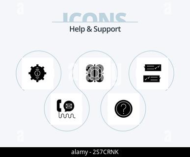 Hilfe Und Support Glyph Icon Pack 5 Icon Design. Rettungsschwimmer. grundlagen. Info. Unterstützung. Hilfe! Hilfe Stock Vektor