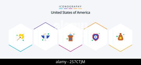 USA 25 Flat Icon-Paket inklusive Dollar. Stern. Bundesland. Polizei! unterschreiben Sie Stock Vektor