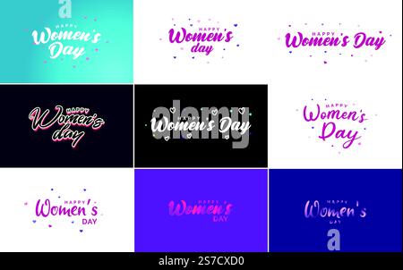 Pink Happy Women&rsquo;s Day typografische Designelemente für Grußkarten Stock Vektor