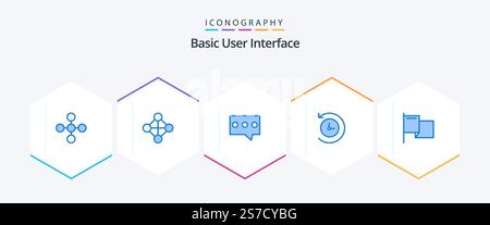 Basic 25 Blue Icon Pack mit . Mark. Hinweis. Flagge. Zeitmaschine Stock Vektor