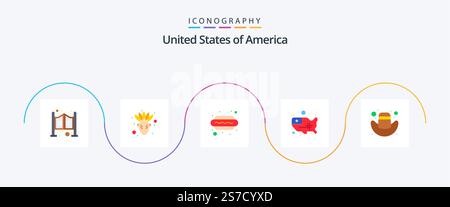 USA Flat 5 Icon Pack inklusive Mütze. amerikaner. Hund. usa. bundesstaaten Stock Vektor