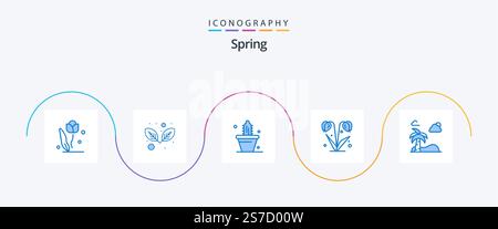 Frühlingsblau 5 Icon Pack mit Handfläche. Frühling. Kaktus. Die Natur. Blume Stock Vektor