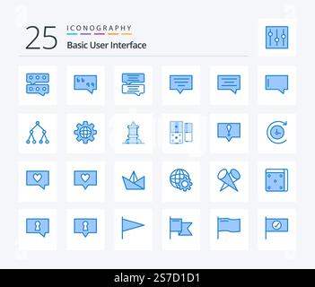 Basic 25 Blau Symbolpaket mit King-Size-Bett. Schach. Nachricht. Welt. Globus Stock Vektor