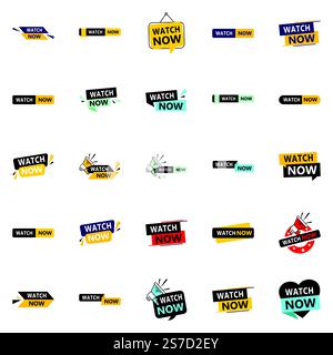 25 Dynamic Watch Now Banner, die Sie bei der Werbung für Ihr Unternehmen unterstützen Stock Vektor