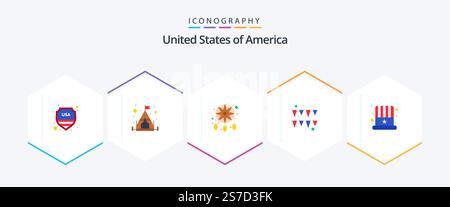 USA 25 Flat Icon Pack einschließlich usa. Kap. Dekoration. amerikaner. Girlande Stock Vektor