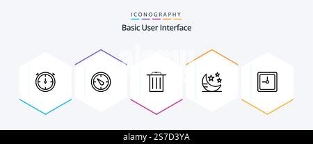 Basic 25 Line Symbolpaket mit . . Modus. Zeit. Uhr Stock Vektor