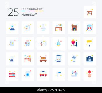 Home Stuff 25 Flat Color Icon Pack inklusive Feuer. Tisch. Abzieher. Bildschirm. Innenraum Stock Vektor