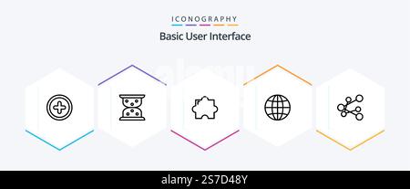 Basic 25 Line Symbolpaket mit . . Plug-in. Teilen. Exportieren Stock Vektor