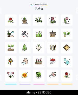Creative Spring 25 Line – Symbolpaket mit Füllung, z. B. Palm. Rose. Blatt. Die Natur. Blumen Stock Vektor
