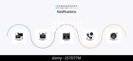 Benachrichtigungen Glyph 5 Symbolpaket Mit . Benachrichtigung. Achtung. Alarm. Telefon Stock Vektor