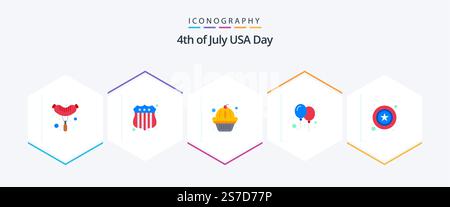 USA 25 Flat Icon Pack inklusive Schild. Polizei! bundesstaaten. Männer. Tag Stock Vektor