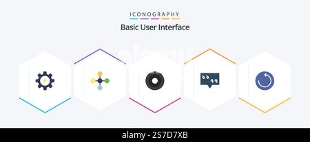 Basic 25 Flat Symbolpaket mit . Wiederherstellen. Schnittstelle. Verstärkung. Nachricht Stock Vektor