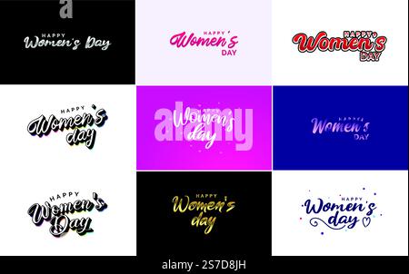 Abstraktes Happy Women&rsquo;s Day-Logo mit Frauengesicht und Love Vektor-Design in rosa und schwarzen Farben Stock Vektor