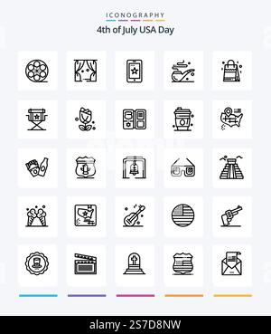 Creative USA 25 Outline Icon Pack wie usa. Tasche. Mobil. st. Rohr Stock Vektor