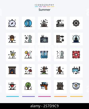 Creative Summer 25 Line gefüllt Icon Pack wie Schlauch. Spülung. Das Meer. Sommer. Segeln Stock Vektor