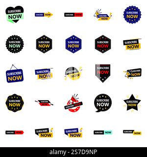 Verbessern Sie Ihre Konstruktionen mit „Jetzt abonnieren“ 25 hochwertigen Vektorbannern Stock Vektor