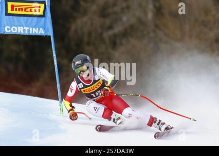 Während des AUDI FIS Ski World Cup 2024/25 - Super G - Frauen bei Olympia delle Tofane Slope, am 19. Januar 2025, Cortina dÂ??Ampezzo, Italien während des AUDI FIS Ski World Cup - SuperG - Frauen, alpines Skirennen in Cortina d'Ampezzo, Italien, 19. Januar 2025 Stockfoto