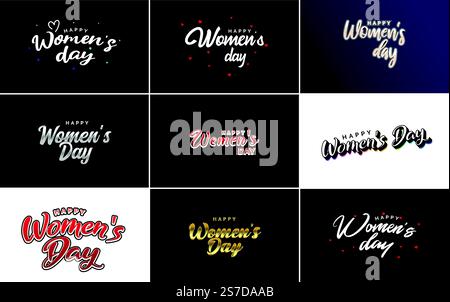 Abstraktes Happy Women&rsquo;s Day-Logo mit Frauengesicht und Love Vektor-Design in rosa und lila Farben Stock Vektor