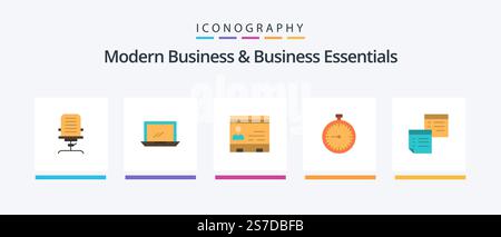 Modernes Business und Business Essentials Flat 5 Icon Pack inklusive Telefon. Büro. Gerät. Kontakte. Geschäftlich. Kreatives Symboldesign Stock Vektor