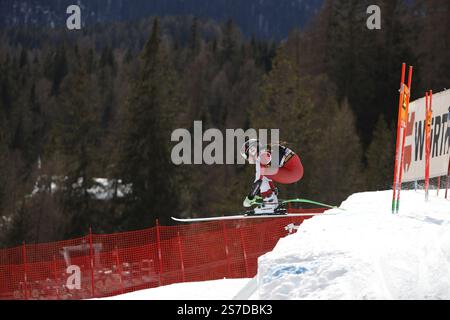 Stephanie Brunner (AUT) während des AUDI FIS Ski World Cup 2024/25 - Super G - Frauen bei Olympia delle Tofane Slope, am 19. Januar 2025, Cortina dÂ??Ampezzo, Italien während des AUDI FIS Ski World Cup - SuperG - Frauen, alpines Skirennen in Cortina d'Ampezzo, Italien, 19. Januar 2025 Stockfoto