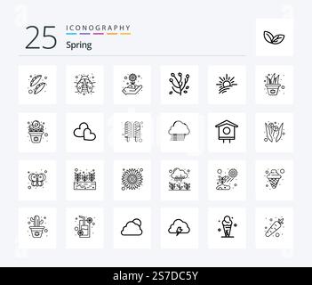 Spring 25 Line Icon Pack mit Licht. Frühlingsblume. Gartenarbeit. Blume. Anemone Stock Vektor