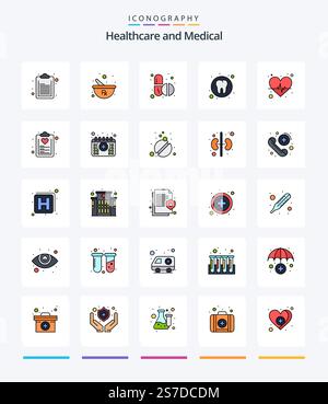 Creative Medical 25 Line ausgefülltes Symbolpaket wie Puls. Schlag. Pillen. Zahn. Gesundheit Stock Vektor