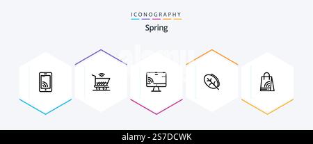 Spring 25 Line Icon Pack inklusive Handtasche. Frühling. Bildschirm. Die Natur. Ökologie Stock Vektor