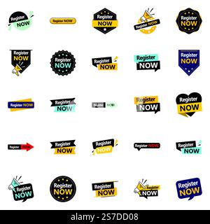 Registrieren Sie sich jetzt 25 hochwertige typografische Designs, um die Registrierung zu beschleunigen Stock Vektor