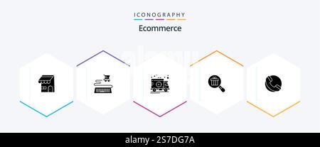 E-Commerce 25 Glyph-Icon-Paket inklusive Shop. e-commerce. Zeit. Einkaufen. Geschenk Stock Vektor