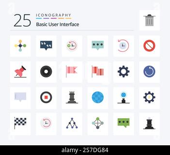 Basic 25 Flat Color Symbolpaket einschließlich Basic. Zeitmaschine. Tag und Nacht. Zukunft. Nachricht Stock Vektor