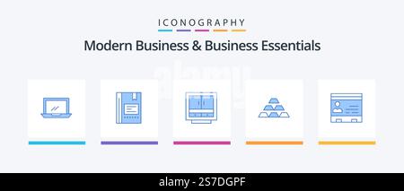 Modernes Business und Business Essentials Blau 5 Icon Pack inklusive Büro. Dateien. Favorit. Schublade. Schrank. Kreatives Symboldesign Stock Vektor