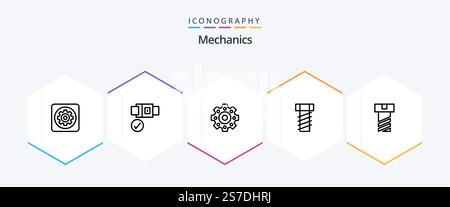 Mechanics 25 Line Symbolpaket mit . Mechanisch. . Schraube Stock Vektor