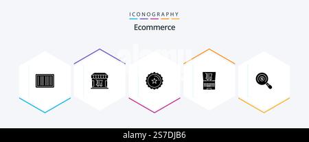 E-Commerce 25-Glyph-Symbolpaket einschließlich Markt. Einkaufen. Dienstmarke. e-commerce. Online Stock Vektor
