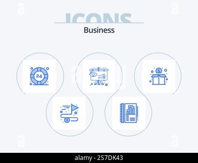 Business Blue Icon Pack 5 Icon Design. Spende. Strategie. Hilfe! Hilfe! Einblicke. Geschäftlich Stock Vektor