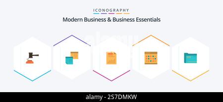 Modernes Business und Business Essentials 25 Flat Icon-Paket mit Diagramm. Dokument. Klebrig. Papier. Büro Stock Vektor