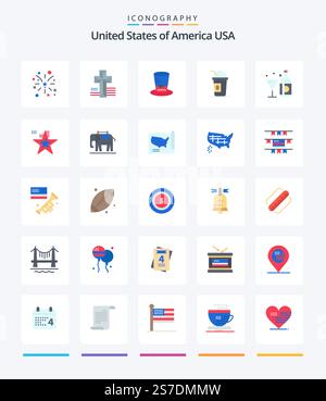 Creative USA 25 Flat Icon Pack wie american. Trinken Sie. hut. bundesstaaten. amerikaner Stock Vektor