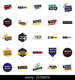 25 Dynamic Watch Now Banner, die Sie bei der Werbung für Ihr Unternehmen unterstützen Stock Vektor