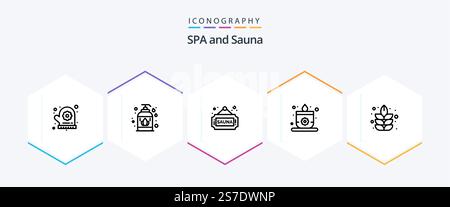 Sauna 25 Line Icon-Paket inklusive . Pflanze. unterschreiben Sie. Die Natur. lotus Stock Vektor