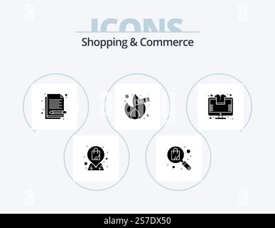 Shopping Und Handel Glyphe Icon Pack 5 Icon Design. Einkaufen. Verkauf. Notiz. Angebot. Feuer Stock Vektor